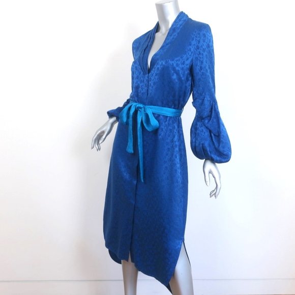 HELLESSY RUFFLE SLEEVE MIDI DRESS HELGA COBALT FLORAL SATIN JACQUARD SIZE 4 - Picture 4 of 9